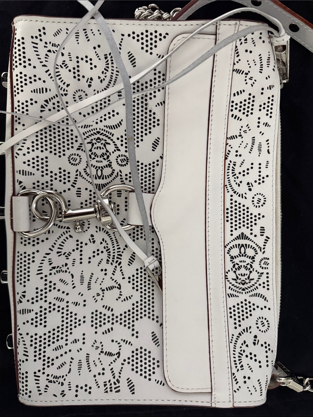 Authentic Rebecca Minkoff White Laser-Cut Leather Crossbody Bag